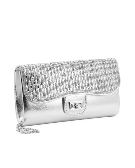 Immagine di DIVAS - Pochette argento con strass sulla patta e chiusura girello
