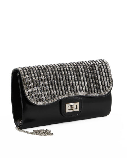 Immagine di DIVAS - Pochette nera con strass sulla patta e chiusura girello