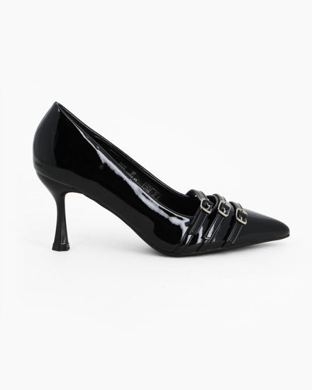 Immagine di MY JEWELS - Décolleté nera in vernice con tre cinturini sulla punta, tacco 7,5CM