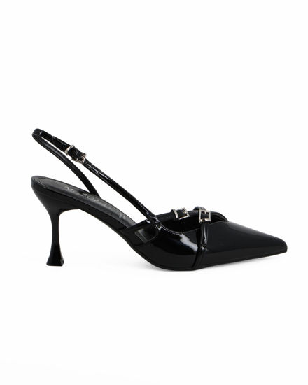 Immagine di MISS GLOBO - Décolleté slingback nera in vernice con sottopiede in memory foam e cinturini incrociati, tacco 7,5CM