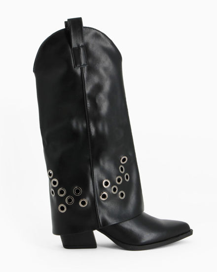 Immagine di ZOE - Stivale texano nero con risvolto e zip laterale, tacco 6CM