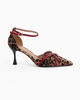 Immagine di MISS GLOBO - Décolleté leopardata in raso con sottopiede in VERA PELLE memory foam e cinturini bordeaux incrociati sulla punta, tacco 7,5CM