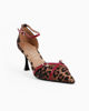 Immagine di MISS GLOBO - Décolleté leopardata in raso con sottopiede in VERA PELLE memory foam e cinturini bordeaux incrociati sulla punta, tacco 7,5CM