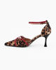 Immagine di MISS GLOBO - Décolleté leopardata in raso con sottopiede in VERA PELLE memory foam e cinturini bordeaux incrociati sulla punta, tacco 7,5CM