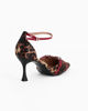 Immagine di MISS GLOBO - Décolleté leopardata in raso con sottopiede in VERA PELLE memory foam e cinturini bordeaux incrociati sulla punta, tacco 7,5CM