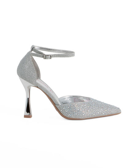 Immagine di GLOBO ROSA - Décolleté argento con sottopiede in memory foam e strass sulla punta, tacco 9,5CM