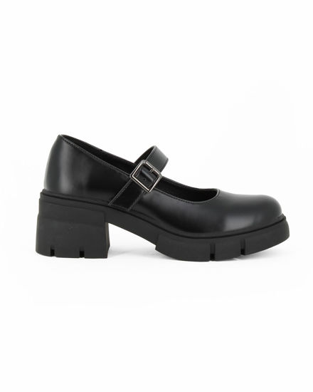 Immagine di MISS GLOBO - Scarpa nera con suola track e cinturino con fibbia frontale, tacco 5,5CM