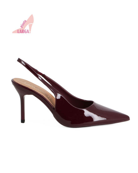 Immagine di LADY GLOBO - Décolleté slingback bordeaux in vernice a pianta larga con sottopiede in VERA PELLE, tacco 8CM