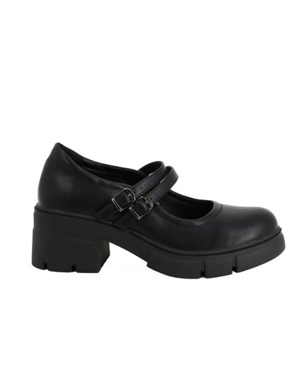 Immagine di MISS GLOBO - Scarpa nera con suola track e doppio cinturino frontale, tacco 5,5CM
