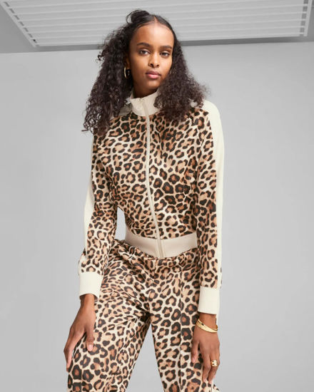 Immagine di PUMA - FELPA LEOPARD T7 LUXE AOP SHORT TRACK CON BANDE BEIGE DA DONNA - 632342-87