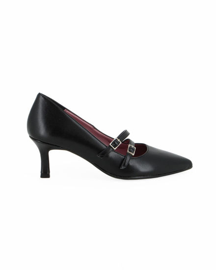 Immagine di MISS GLOBO - Décolleté nera con sottopiede in VERA PELLE e cinturini frontali, tacco 6,5CM - MADE IN ITALY