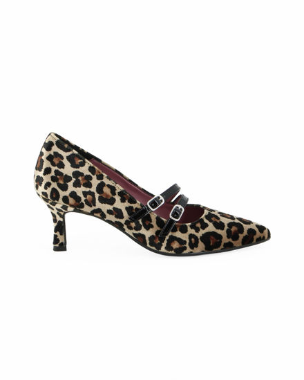 Immagine di MISS GLOBO - Décolleté leopardata scamosciata con sottopiede in VERA PELLE e cinturini frontali, tacco 6,5CM - MADE IN ITALY