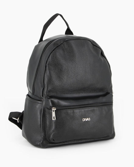 Immagine di DIVAS - Zaino nero in VERA PELLE con tasca frontale, MADE IN ITALY