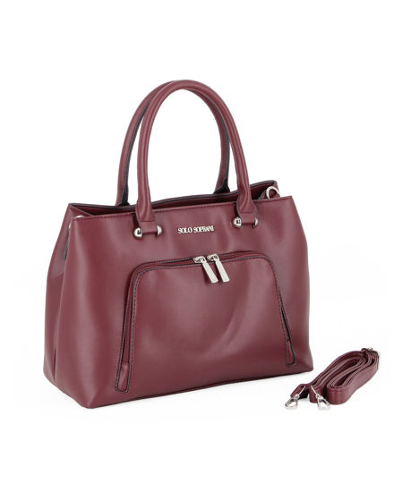 Immagine di SOLO SOPRANI - Borsa due manici bordeaux con tre scomparti interni e tasca frontale, tracolla removibile