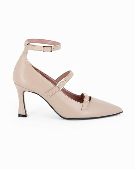 Immagine di MISS GLOBO - Décolleté beige con tre cinturini frontali, tacco 7,5CM - MADE IN ITALY