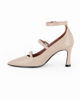 Immagine di MISS GLOBO - Décolleté beige con tre cinturini frontali, tacco 7,5CM - MADE IN ITALY