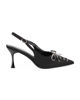 Immagine di MISS GLOBO - Décolleté slingback nera in raso con lacci e fiocco in strass sulla punta e sottopiede in memory foam, tacco 7CM