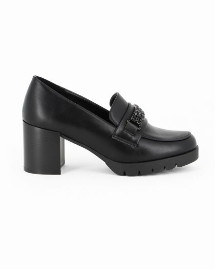 Immagine di MISS GLOBO - Mocassino nero con sottopiede in memory soft e strass, tacco 6,5CM