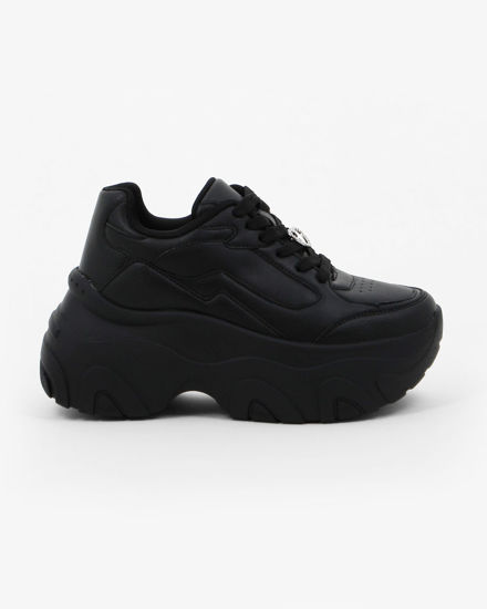 Immagine di MISS GLOBO - Scarpa sneakers nera da donna con lacci e cuore in strass