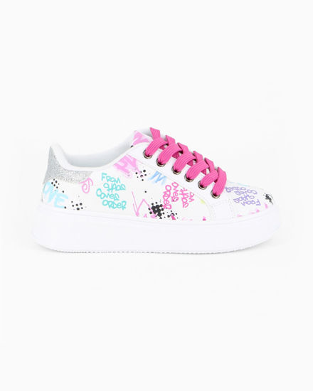 Immagine di MISS GLOBO - Scarpa sneakers bianca da bambina con lacci fucsia