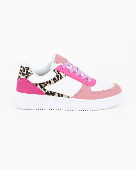 Immagine di MISS GLOBO - Scarpa sneakers bianca e rosa da bambina con inserti leopardati