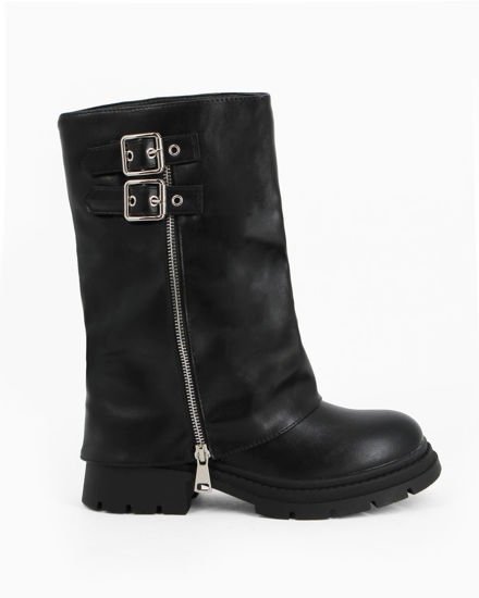 Immagine di ZOE - Stivale nero con risvolto e zip laterale, tacco 3,5CM