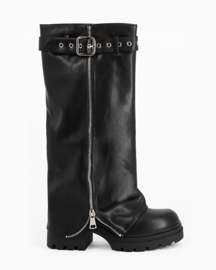 Immagine di ZOE - Stivale nero con risvolto e zip laterale, tacco 7CM