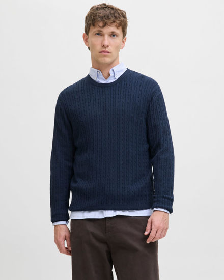 Immagine di JACK&JONES - PULLOVER GIROCOLLO BLU DA UOMO CON CON TRECCINA