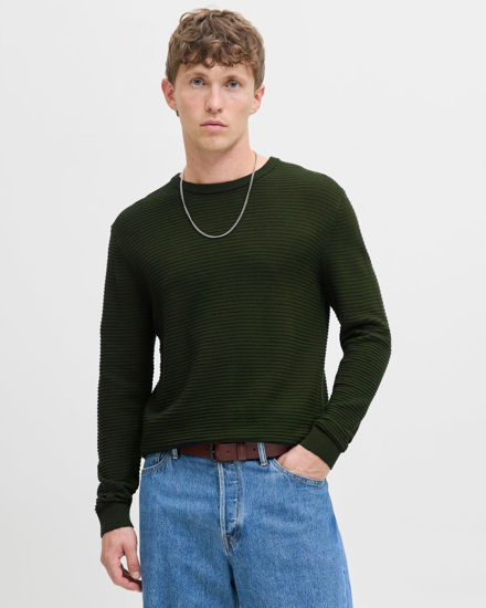 Immagine di JACK&JONES - PULLOVER GIROCOLLO VERDE MILITARE DA UOMO A COSTINE ORIZZONTALI
