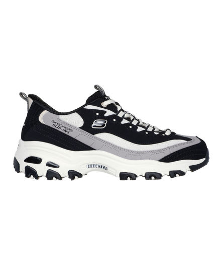 Immagine di SKECHERS - D'LITES - SMOOTH NOSTALIA - Sneakers nera con tomaia in pelle a strati, mesh e maglia con passanti in tessuto resistente