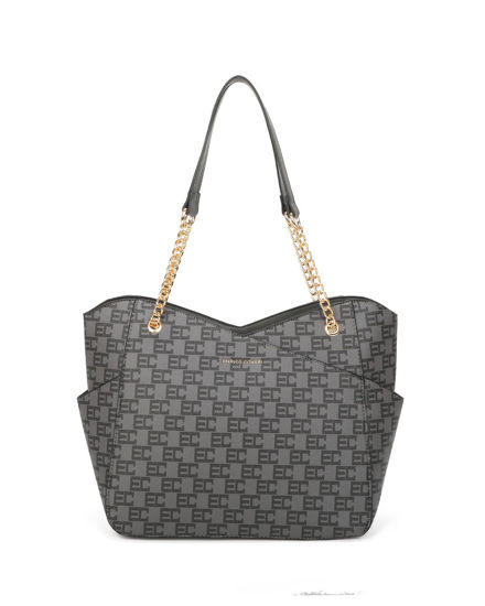 Immagine di ENRICO COVERI - Borsa shopping loggata grigia con tasche laterali e manici con catena