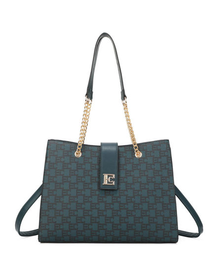 Immagine di ENRICO COVERI - Borsa shopping ottanio loggata con pattina e tasca posteriore, tracolla removibile