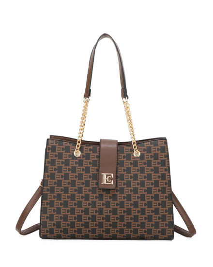 Immagine di ENRICO COVERI - Borsa shopping cuoio loggata con pattina e tasca posteriore, tracolla removibile