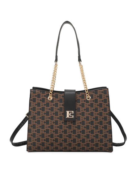 Immagine di ENRICO COVERI - Borsa shopping nera loggata con pattina e tasca posteriore, tracolla removibile