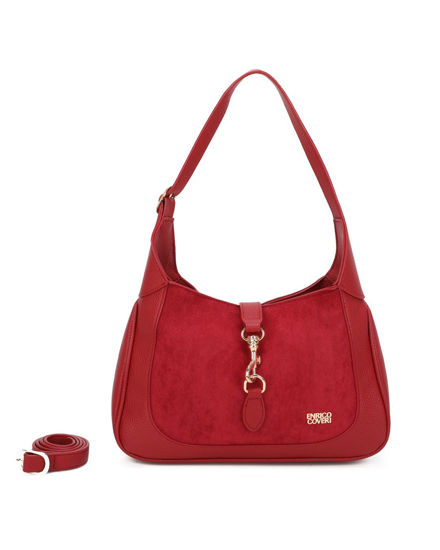 Immagine di ENRICO COVERI - Borsa a spalla rossa con parte frontale scamosciata e pattina con moschettone, tracolla removibile