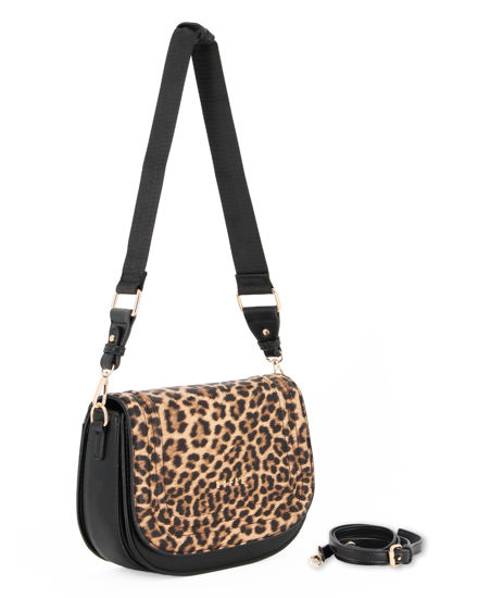 Immagine di RIFLE - Tracolla nera con tre scomparti interni e patta leopardata