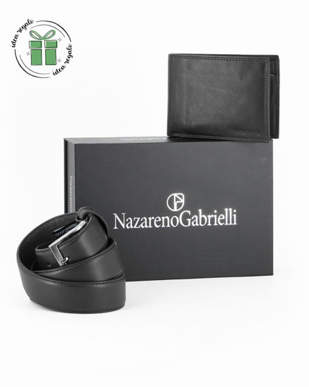 Immagine di NAZARENO GABRIELLI - Set regalo composto da cintura e portafoglio neri in VERA PELLE