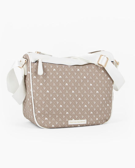 Immagine di CORTINA POLO STYLE - Borsa taupe loggata con tasca frontale e tracolla regolabile