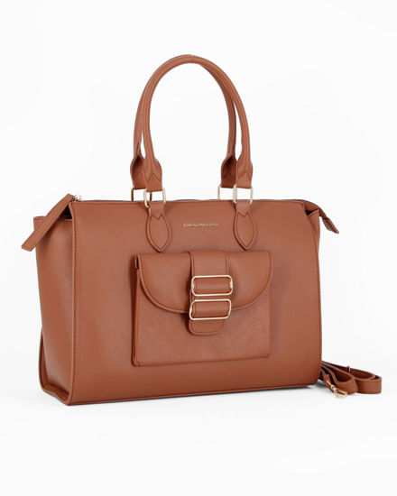 Immagine di CORTINA POLO STYLE - Borsa due manici cuoio con tasca frontale con doppia fibbia sulla patta, tracolla removibile