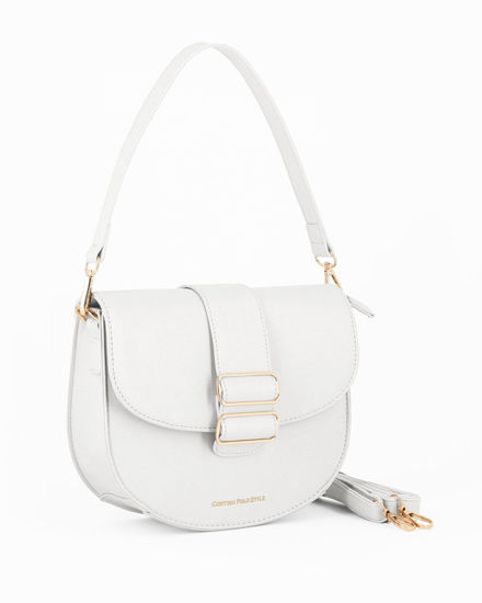 Immagine di CORTINA POLO STYLE - Borsa a spalla bianca con doppia fibbia sulla patta, tracolla removibile