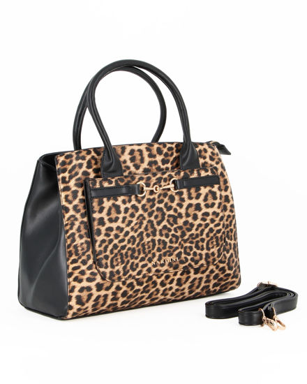 Immagine di NARDINI - Borsa due manici leopardata con tasca frontale e dettaglio morsetto, tracolla removibile