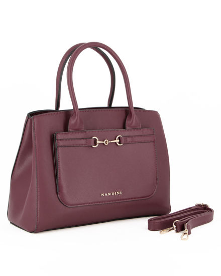 Immagine di NARDINI - Borsa due manici bordeaux con tasca frontale e dettaglio morsetto, tracolla removibile