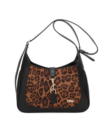 Immagine di ENRICO COVERI - Borsa a spalla leopardata con pattina con moschettone, prolunga manico removibile