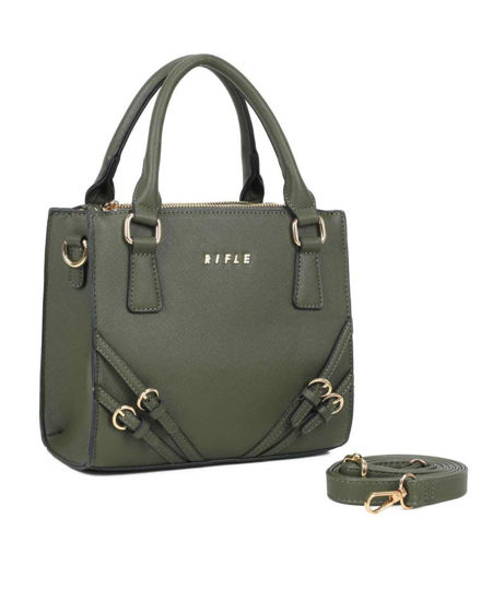 Immagine di RIFLE - Borsa due manici verde con tre scomparti principali, tracolla removibile