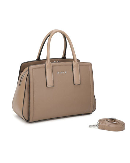 Immagine di RIFLE - Borsa due manici nocciola con tre scomparti principali, tracolla removibile