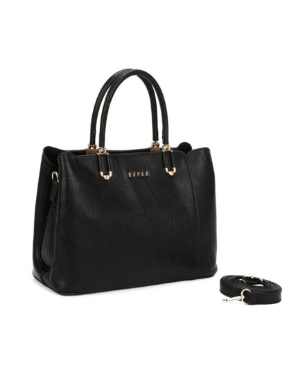 Immagine di RIFLE - Borsa due manici nera con tre scomparti interni, tracolla removibile