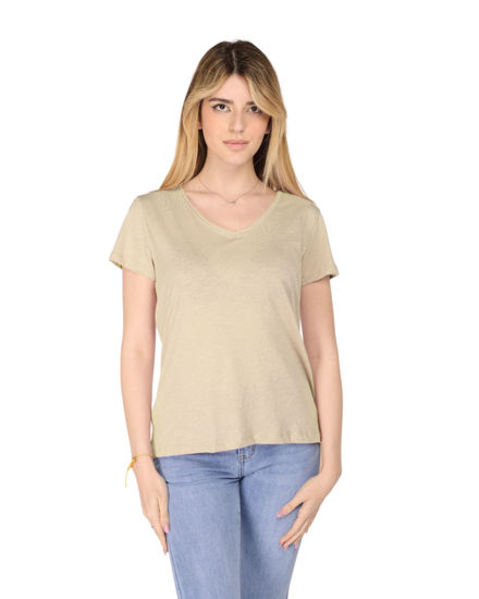 Immagine di TATOO - Tshirt beige da donna scollo a V