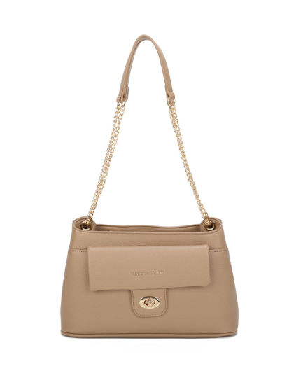 Immagine di ENRICO COVERI - Borsa a spalla taupe con tre scomparti interni e tasca frontale con patta e chiusura a girello