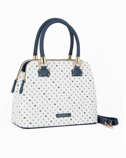 Immagine di CORTINA POLO STYLE - Bauletto due manici bianco/blu loggato con tre scomparti principali, tracolla removibile