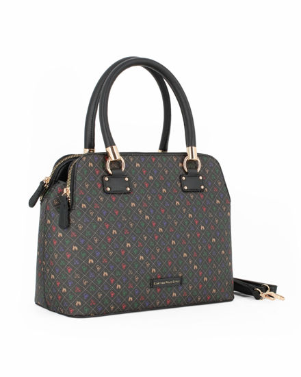 Immagine di CORTINA POLO STYLE - Bauletto due manici nero/multicolor loggato con tre scomparti principali, tracolla removibile